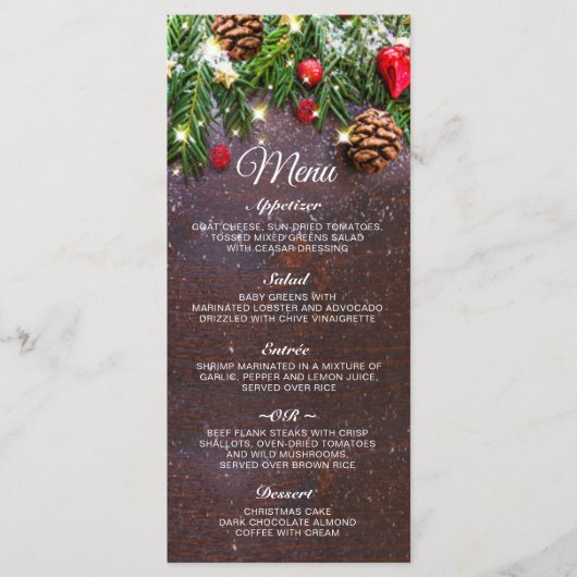 Pine Cones Branch Rustiek Kerstmis Vakantie Diner Menu (Voorkant)