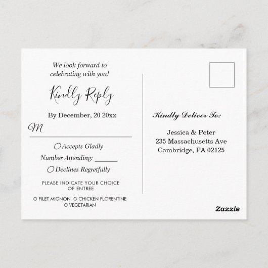 Pine Cones Branch Rustieke RSVP met Maaltijd Keuze Briefkaart (Achterkant)