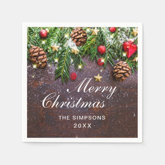 Pine Cones Branch Rustieke Vrolijke Kerstvakantie Servet (Voorkant)