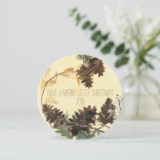 Pine Cones Chistmas Round Holiday-fotokaart Feestdagenkaart (Staand voorkant)