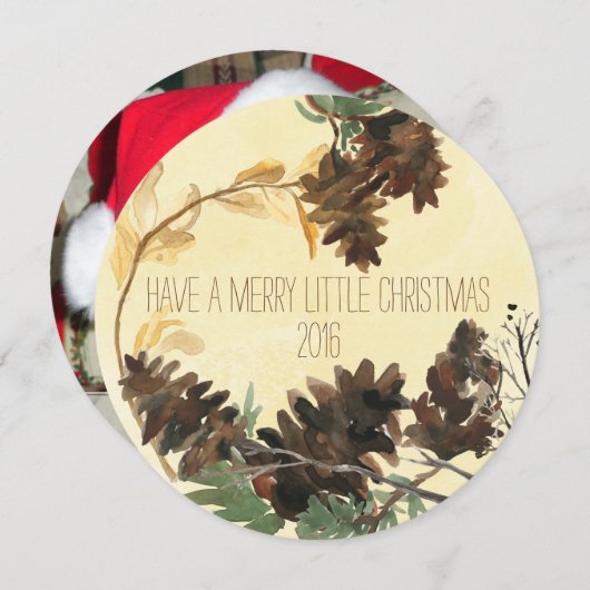 Pine Cones Chistmas Round Holiday-fotokaart Feestdagenkaart (Voorkant / Achterkant)