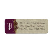 Pine Cones en Burlap Dark Plum Etiket (Voorkant)