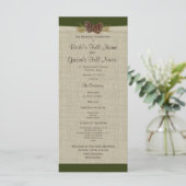 Pine Cones en Burlap Green Wedding Program Programmakaart (Staand voorkant)