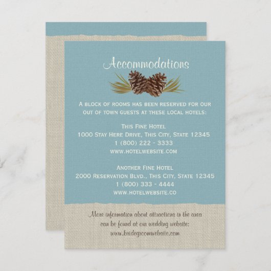 Pine Cones en Burlap Info Kaart Blauw (Voorkant / Achterkant)