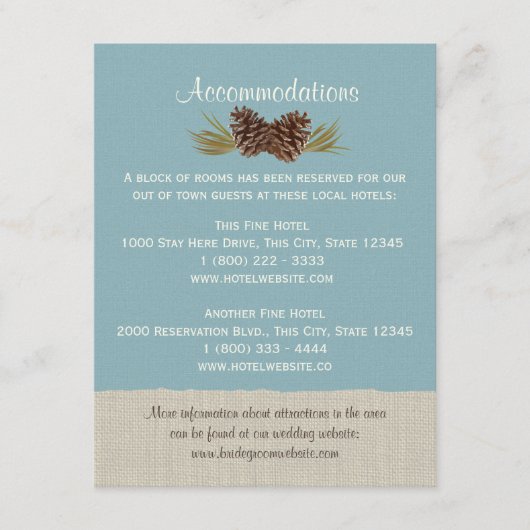 Pine Cones en Burlap Info Kaart Blauw (Voorkant)