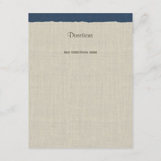 Pine Cones en Burlap Info Kaart Navy Blue (Achterkant)