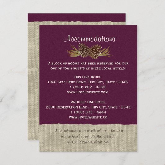 Pine Cones en Burlap Info Kaart Plum (Voorkant / Achterkant)