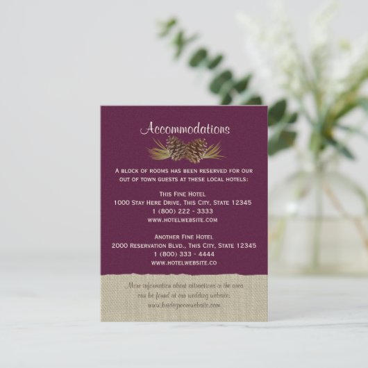 Pine Cones en Burlap Info Kaart Plum (Staand voorkant)