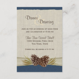 Pine Cones en Burlap Navy Blue Reception Kaart