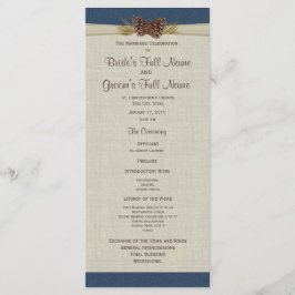 Pine Cones en Burlap Navy Blue Wedding Program Programmakaart