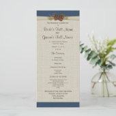 Pine Cones en Burlap Navy Blue Wedding Program Programmakaart (Staand voorkant)