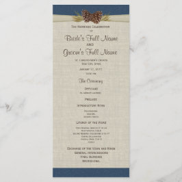 Pine Cones en Burlap Navy Blue Wedding Program Programmakaart