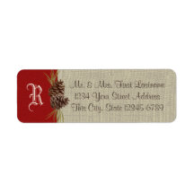 Pine Cones en Burlap Red