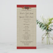 Pine Cones en Burlap Red Wedding Program Programmakaart (Staand voorkant)