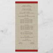 Pine Cones en Burlap Red Wedding Program Programmakaart (Achterkant)