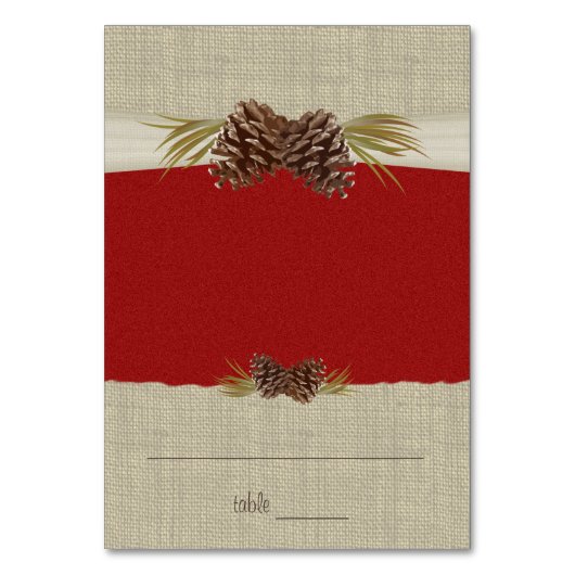 Pine Cones en Burlap Red Zittende Kaart (Voorkant)