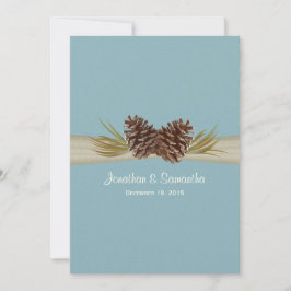 Pine Cones en Burlap Winter Blauw Bruiloft Kaart