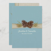 Pine Cones en Burlap Winter Blauw Bruiloft Kaart (Voorkant / Achterkant)