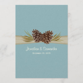 Pine Cones en Burlap Winter Blauw Bruiloft Kaart