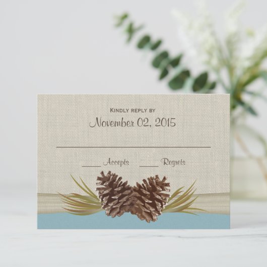 Pine Cones en Burlap Winter Blue Response Kaart (Staand voorkant)