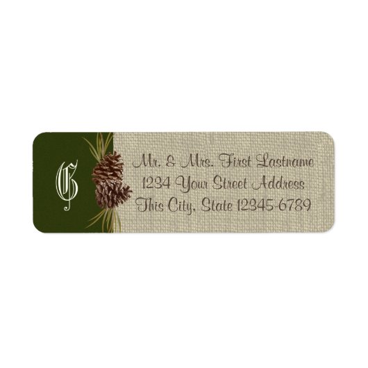 Pine Cones en Burlap Woodland Green Etiket (Voorkant)