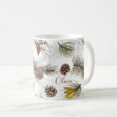 Pine Cones en Evergreen JOUW NAAM Koffiemok (Voorkant rechts)