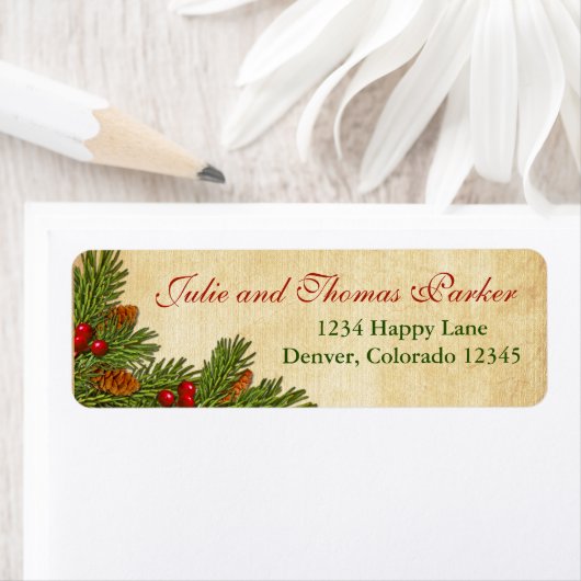 Pine Cones en Holly Berries Retouradres Label (Insitu)