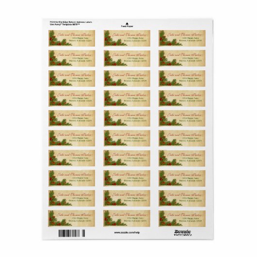 Pine Cones en Holly Berries Retouradres Label (Full Sheet)