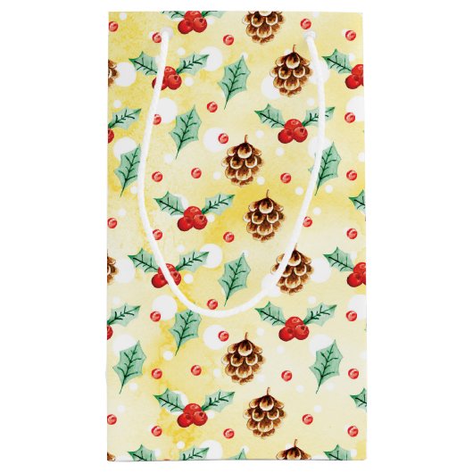 Pine Cones en Holly Kerstpatroon Dank u Klein Cadeauzakje (Achterkant)