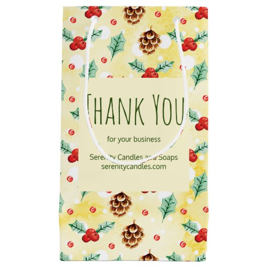 Pine Cones en Holly Kerstpatroon Dank u Klein Cadeauzakje (Voorkant)