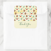 Pine Cones en Holly Kerstpatroon Dank u Vierkante Sticker (Tas)