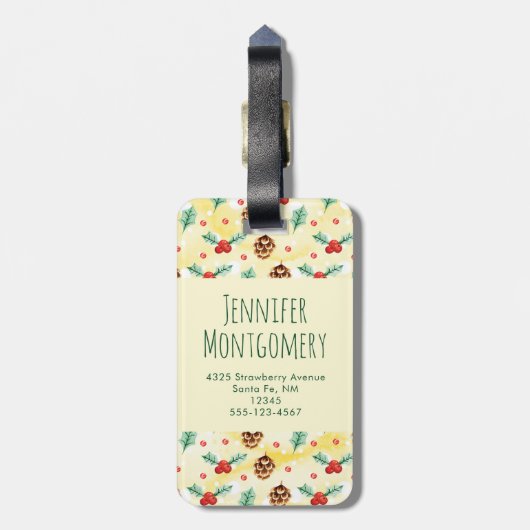 Pine Cones en Holly Kerstpattern Bagagelabel (Achterkant verticaal)