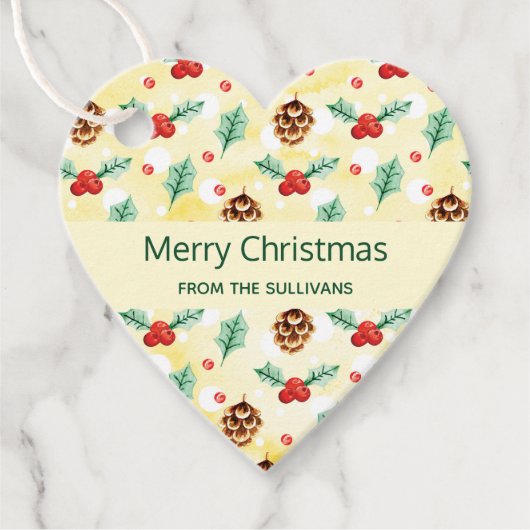 Pine Cones en Holly Kerstpattern Bedankjes Labels (Voorkant)