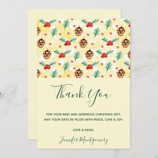 Pine Cones en Holly Kerstpattern Bedankkaart (Voorkant / Achterkant)