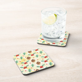 Pine Cones en Holly Kerstpattern Bier Onderzetter