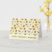 Pine Cones en Holly kerstpattern Birthday Kaart (Gele Bloem)