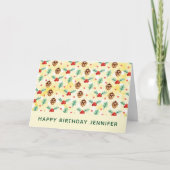 Pine Cones en Holly kerstpattern Birthday Kaart (Voorkant)