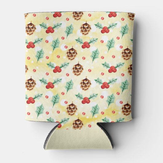 Pine Cones en Holly Kerstpattern Blikjeskoeler (Voorkant)