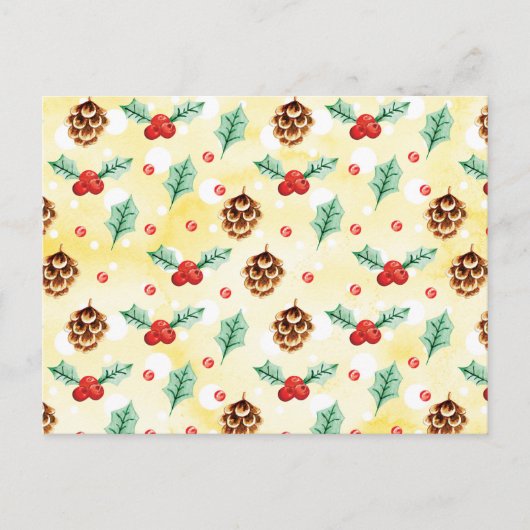 Pine Cones en Holly Kerstpattern Briefkaart (Voorkant)
