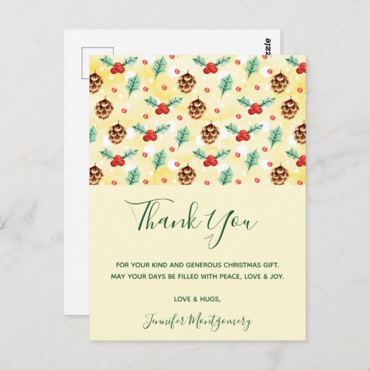 Pine Cones en Holly Kerstpattern Briefkaart (Voorkant / Achterkant)