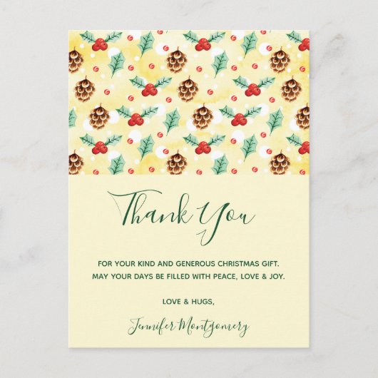 Pine Cones en Holly Kerstpattern Briefkaart (Voorkant)