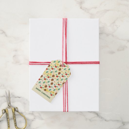 Pine Cones en Holly Kerstpattern Cadeaulabel (Met Touw)
