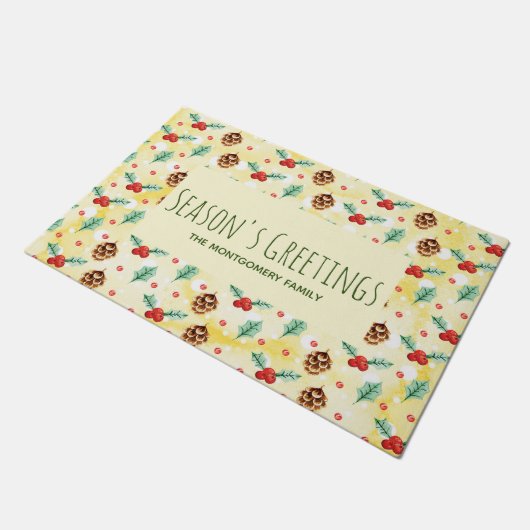 Pine Cones en Holly Kerstpattern Deurmat (Schuin)