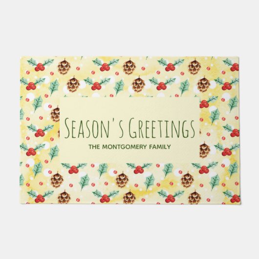 Pine Cones en Holly Kerstpattern Deurmat (Voorkant)