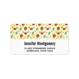 Pine Cones en Holly Kerstpattern Etiket