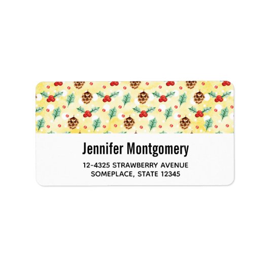 Pine Cones en Holly Kerstpattern Etiket (Voorkant)