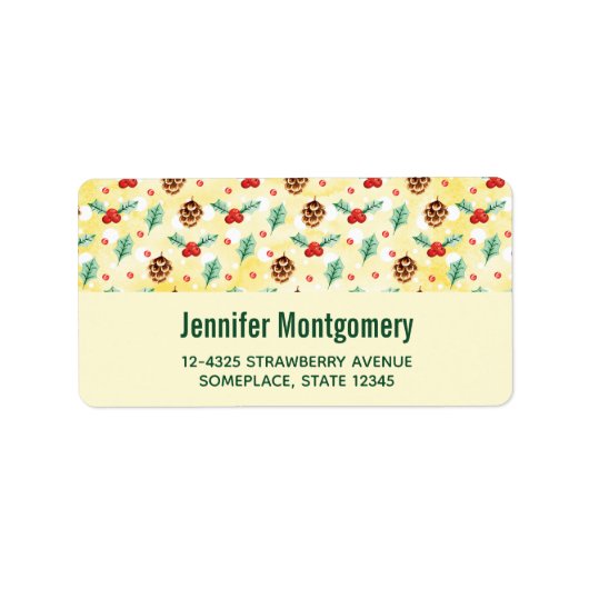 Pine Cones en Holly Kerstpattern Etiket (Voorkant)