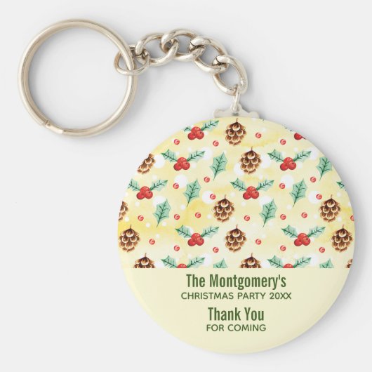 Pine Cones en Holly Kerstpattern Favor Sleutelhanger (Voorkant)