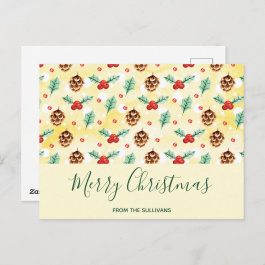 Pine Cones en Holly Kerstpattern Feestdagenkaart (Voorkant / Achterkant)