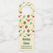 Pine Cones en Holly Kerstpattern Flessenhanger (Voorkant)